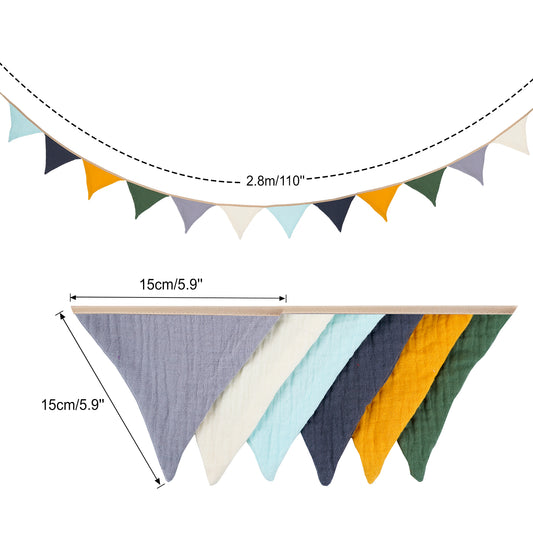 G2PLUS Nursery Fabric Bunting, Baby Bunting for Nursery, 12PCS Double Side Cloth Triangle Banner, Colorful Cotton Bunting Banner for Nursery/Bedroom/Baby Shower Decor, 2.8m