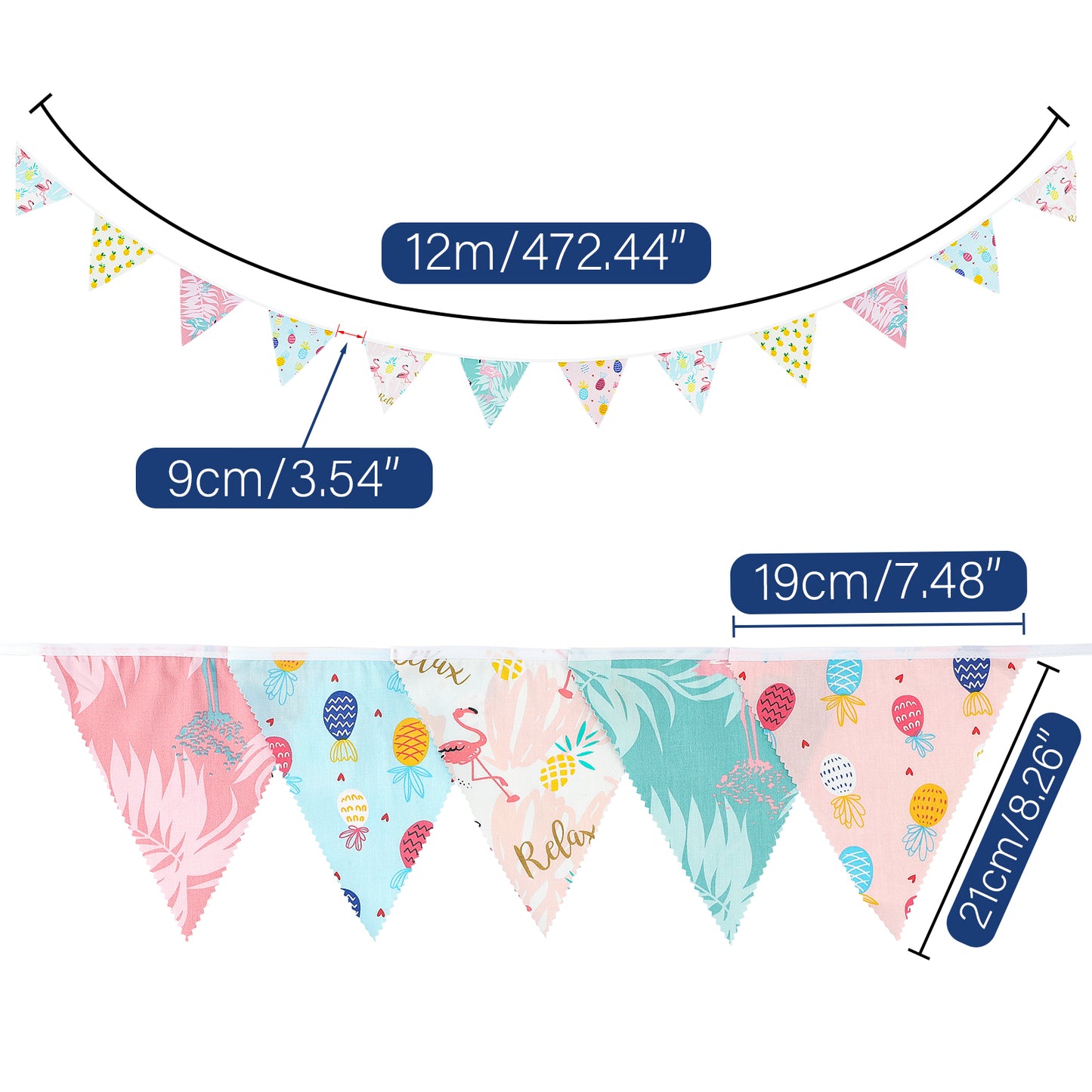 G2PLUS Hawaiian Flamingo Bunting Banner, 39FT Extra Long Reusable Cotton Triangle Flags, Pre-Sewn Garland Pennant Banner for Summer Luau, Pool Party Decor & Beach Theme