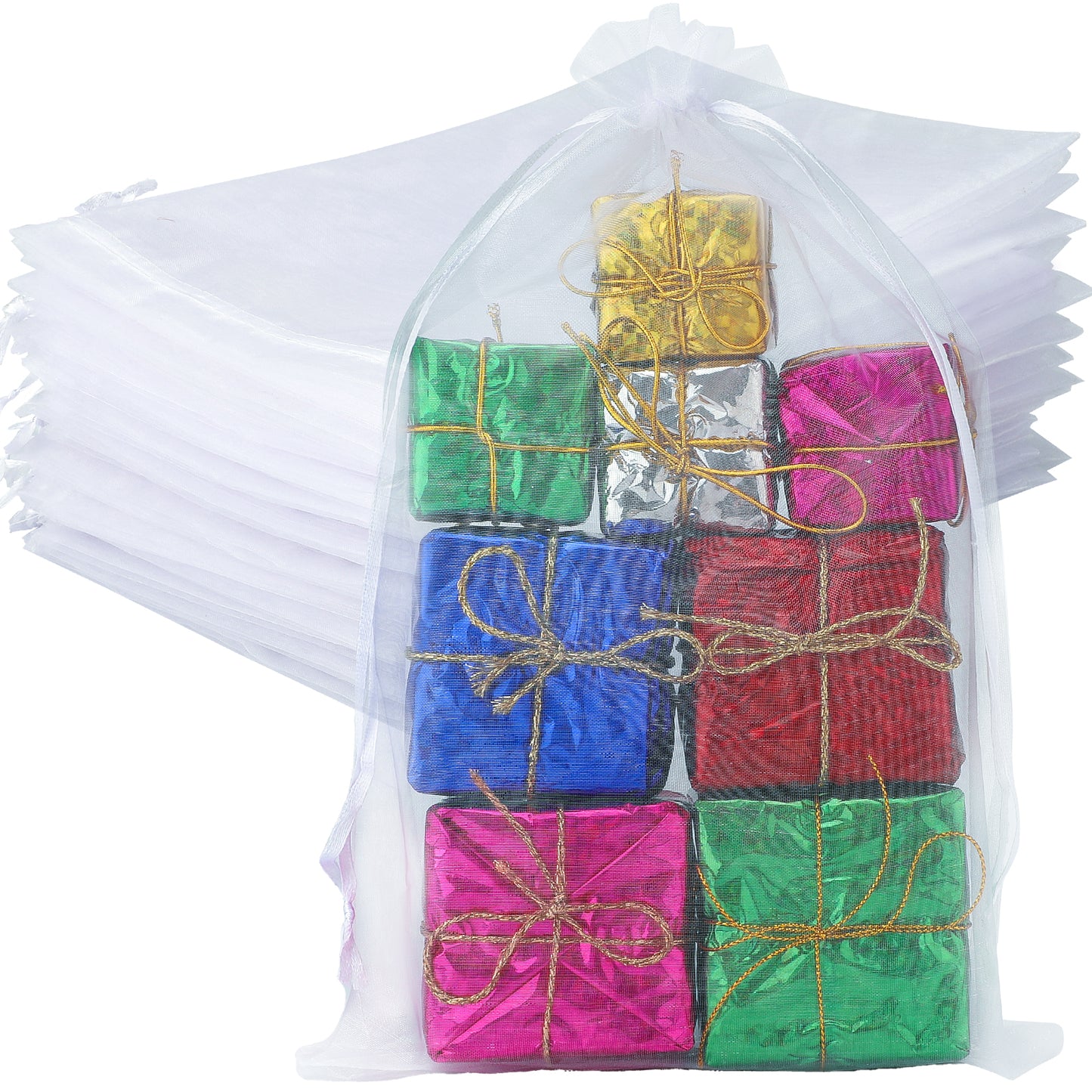 G2PLUS White Organza Gift Pouches, 20x30 CM Large Organza Favour Bags, 50 PCS Wedding Jewelry Bags, Clear Mesh Pouches for Wedding, Christmas, Birthday, Anniversary