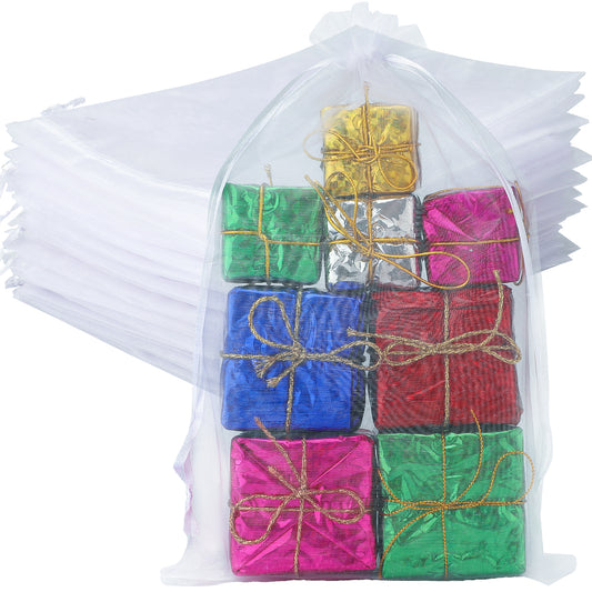 G2PLUS White Organza Gift Pouches, 20x30 CM Large Organza Favour Bags, 50 PCS Wedding Jewelry Bags, Clear Mesh Pouches for Wedding, Christmas, Birthday, Anniversary