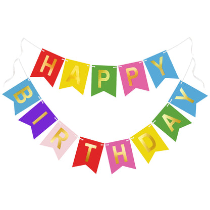 G2PLUS Pre-Strung Happy Birthday Banner Gold Corlorful: 16 x 20 cm Large No-DIY Birthday Banner for Kid's Birthday Party Decorations