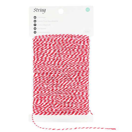 G2PLUS Christmas String - 2mm 164ft White Red Cotton Twine String for Gift Wrapping, Baking Packaging, DIY Crafts, Christmas Party Decorations