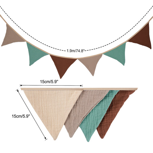 G2PLUS Nursery Fabric Bunting, Baby Bunting for Nursery, 6PCS Double Side Cloth Triangle Banner, Green Grey and Coffee Cotton Bunting Banner for Nursery/Bedroom/Baby Shower Decor, 1.9m