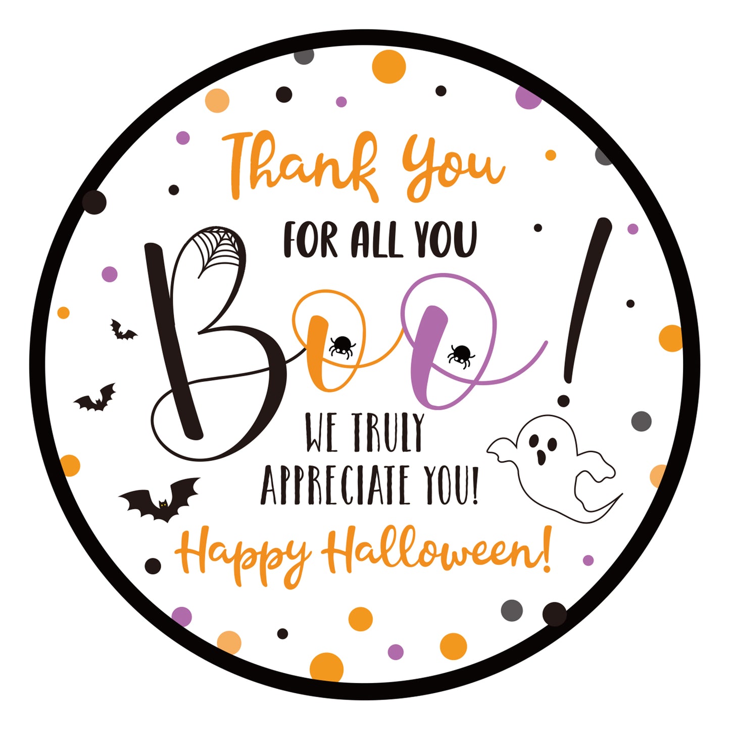 G2PLUS Halloween Stickers, 60PCS Halloween Thank You Stickers, 2'' Round Happy Halloween Stickers, Halloween Thank You for All You Stickers, Boo Gift Stickers for Candy Bags, Halloween Party Favors