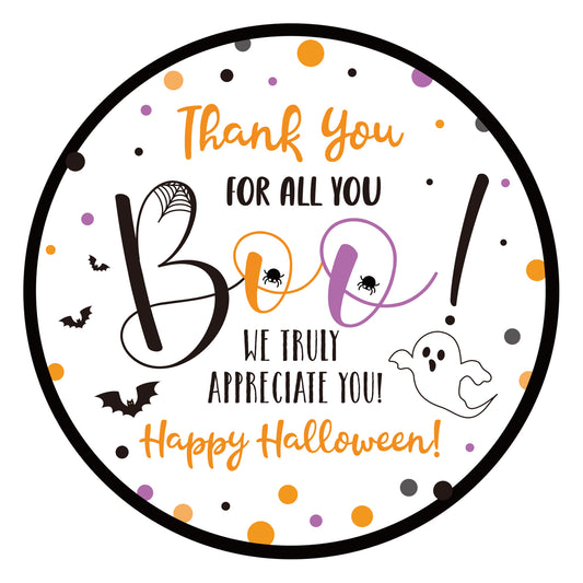 G2PLUS Halloween Stickers, 60PCS Halloween Thank You Stickers, 2'' Round Happy Halloween Stickers, Halloween Thank You for All You Stickers, Boo Gift Stickers for Candy Bags, Halloween Party Favors