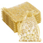 G2PLUS Organza Gift Bags 4x6 Inches - 50Pcs Sheer Mesh Organza Bags with Gold Rattan Printed, Drawstring Tulle Jewelry Pouches for Wedding, Christmas Party Favors