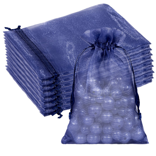 G2PLUS 30PCS Drawstring Organza Bags - Navy Blue Oragnza Bags 4x6 In, Sheer Mesh Jewelry Pouches, Candy Gift Wrap Pouches for Christmas, Birthday, Wedding Party Favors