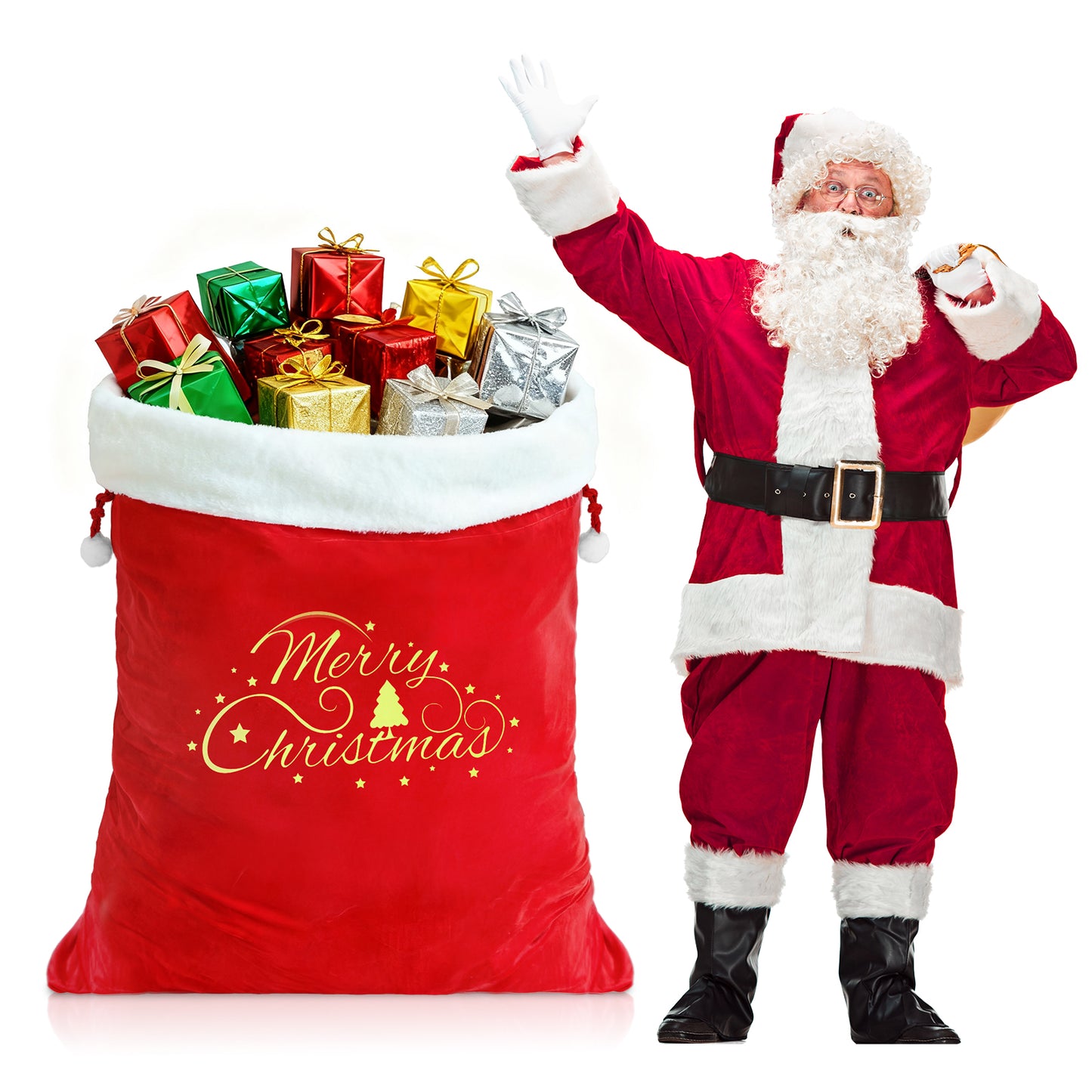 G2PLUS Large Velvet Santa Sack - 30x36 Inch Red Christmas Drawstring Gift Bags for Big Presents, Holiday Party Decor