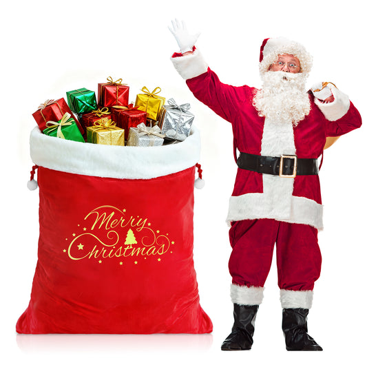 G2PLUS Large Velvet Santa Sack - 30x36 Inch Red Christmas Drawstring Gift Bags for Big Presents, Holiday Party Decor