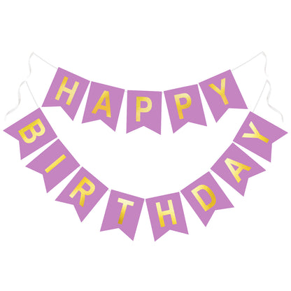 G2PLUS Pre-Strung Happy Birthday Banner Purple and Gold: 16 x 20 cm Large No-DIY Birthday Banner for Women Mom Birthday Party Decorations