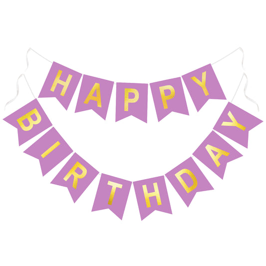 G2PLUS Pre-Strung Happy Birthday Banner Purple and Gold: 16 x 20 cm Large No-DIY Birthday Banner for Women Mom Birthday Party Decorations