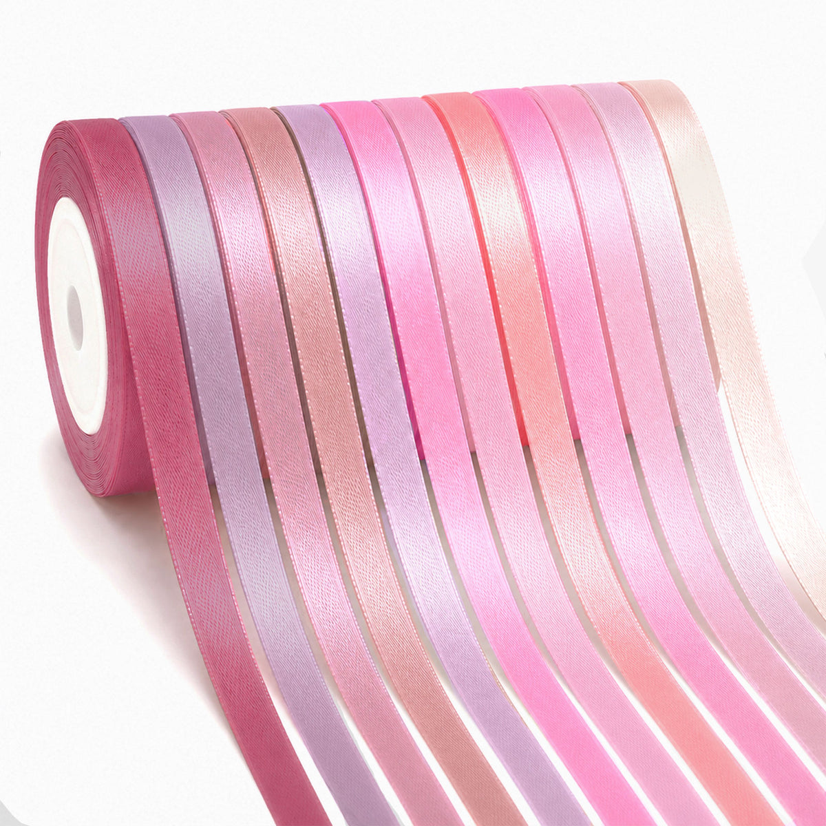 G2PLUS Pink Satin Ribbon for Gift Wrapping, 12 Rolls, 10mm x 9m 108m Total Gift Wrapping Ribbon, Ribbon for Weddings, Baby Showers, DIY Crafts, Bows, Bouquet Wrapping