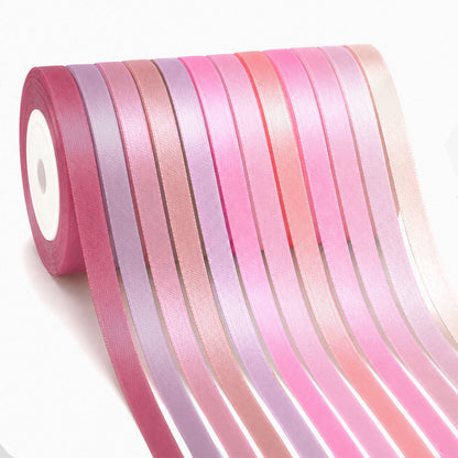 G2PLUS Pink Satin Ribbon for Gift Wrapping, 12 Rolls, 10mm x 9m 108m Total Gift Wrapping Ribbon, Ribbon for Weddings, Baby Showers, DIY Crafts, Bows, Bouquet Wrapping