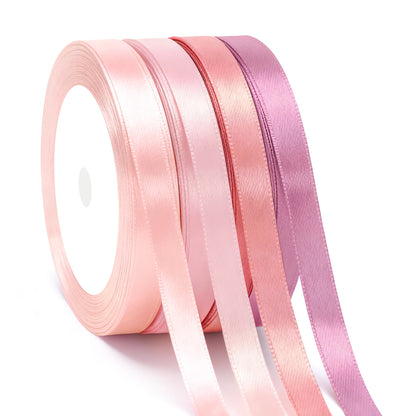 G2PLUS Dusty Pink Satin Ribbon for Gift Wrapping, 4 Rolls, 10mm x 22m 88m Total Gift Wrapping Ribbon, Ribbon for Weddings, Baby Showers, DIY Crafts, Bows, Bouquet Wrapping