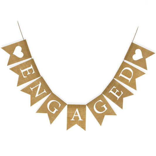 G2PLUS ENGAGED Burlap Bunting Banner, 3M Engagement Burlap Banners, Hessian Garland Banner for Engagement, Rustic Linen Bunting with Love Heart for Romantic Engagement Visit the G2PLUS Store