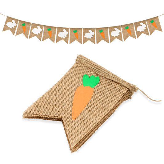 G2PLUS Rabbit & Carrot Bunting Garland, Burlap Rabbit Decoraion Bunting, Hessian Bunny Banner, Burlap Rabbit Decorations for Party Decor