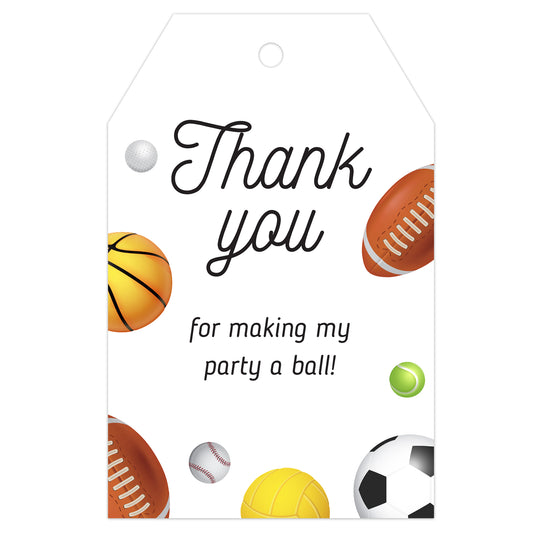 G2PLUS 50PCS Sports Thank You Tags, Thank You Gift Tags with String, Thank You for Making My Party A Ball Tags, Basketball Football Thank You Tags for Birthday, Baby Shower Party Favors