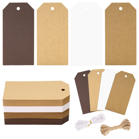 G2PLUS Gift Tags with String, 4 Colors Kraft Paper Gift Tags, 120PCS Blank Hanging Labels for Holiday Present Wrapping, Wedding, Birthday, DIY Art Craft Supplies (2X4 in, Gradient Brown, White)