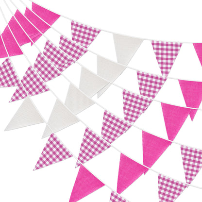 G2PLUS Pink and White Checkered Banner, 32Ft Pink Pennant Banner Garland, Party Decorations Triangular Bunting Garland for Baby Shower Girl, Birthday Party, Bridal Shower, Wedding Décor, Valentine’s Day & Outdoor Celebrations