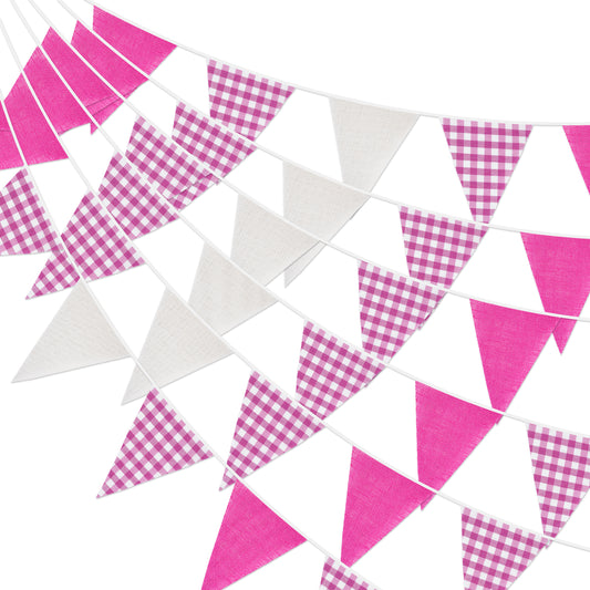 G2PLUS Pink and White Checkered Banner, 32Ft Pink Pennant Banner Garland, Party Decorations Triangular Bunting Garland for Baby Shower Girl, Birthday Party, Bridal Shower, Wedding Décor, Valentine’s Day & Outdoor Celebrations