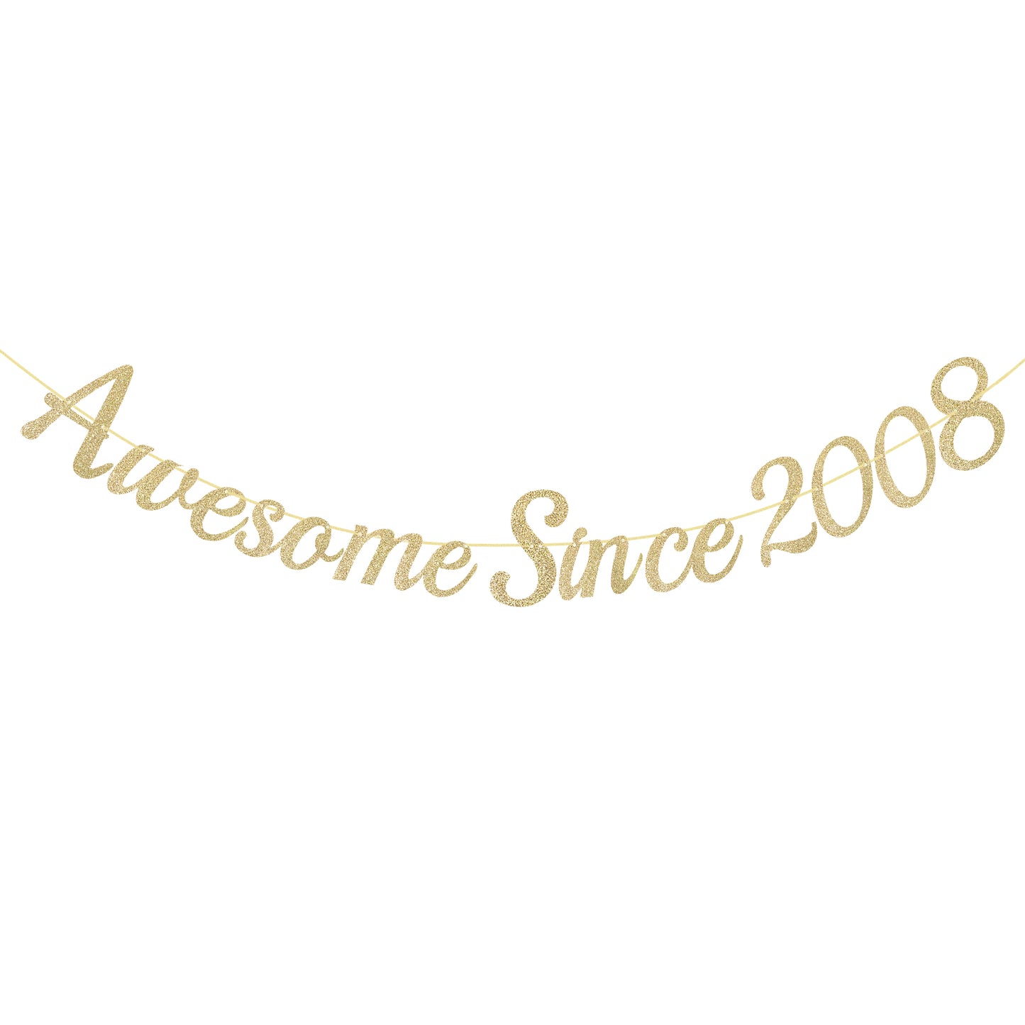 G2PLUS Pre-Strung 18th Birthday Banner, Glitter 18th Birthday Decorations Champagne Gold Happy 18th Birthday Banner, 3m Awesome Since 2008 Banner, 18th Birthday Party Decorations