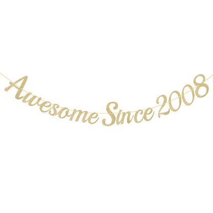 G2PLUS Pre-Strung 18th Birthday Banner, Glitter 18th Birthday Decorations Champagne Gold Happy 18th Birthday Banner, 3m Awesome Since 2008 Banner, 18th Birthday Party Decorations