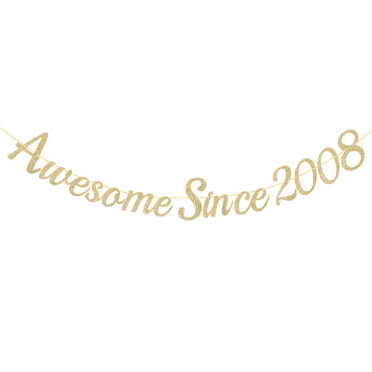 G2PLUS Pre-Strung 18th Birthday Banner, Glitter 18th Birthday Decorations Champagne Gold Happy 18th Birthday Banner, 3m Awesome Since 2008 Banner, 18th Birthday Party Decorations