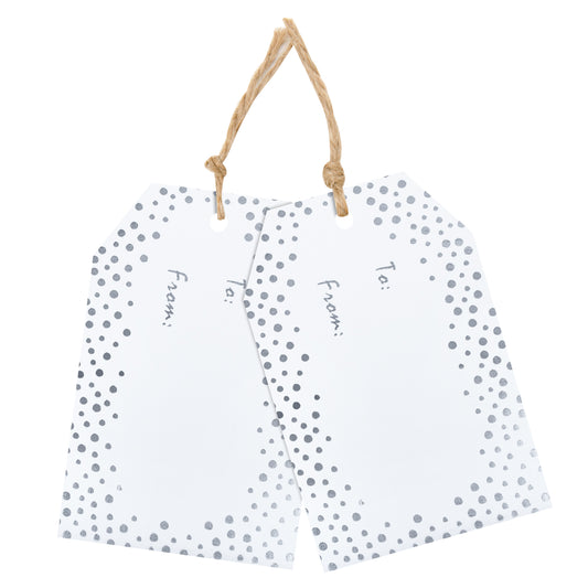 G2PLUS Silver Dots Gift Tags - 50PCS White Gold Paper Tags with String - 8.5x5.5CM Personliazed Blank Labels for Wedding,Party,Gift Wrapping,Birthday,Baby Shower