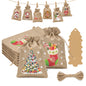 G2PLUS 24 PCS Advent Calandar Bags, 13x18cm Large Christmas Burlap Bags, Hessian Christmas Sacks, Christmas Burlap Drawstring Bags for Advent Calandar, Christmas Party Decoration
