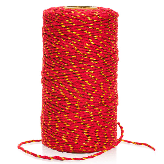 G2PLUS Red Gold String - 2MM 328ft Bakers Twine, Red Cotton and Gold String for Gift Wrapping, DIY Crafts, Wedding, Christmas Party Decor
