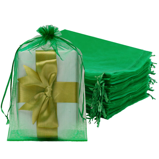 G2PLUS Green Organza Gift Pouches, 20x30CM Large Organza Favour Bags, 50 PCS Wedding Jewelry Bags, Clear Mesh Pouches for Wedding, Christmas, Birthday, Anniversary