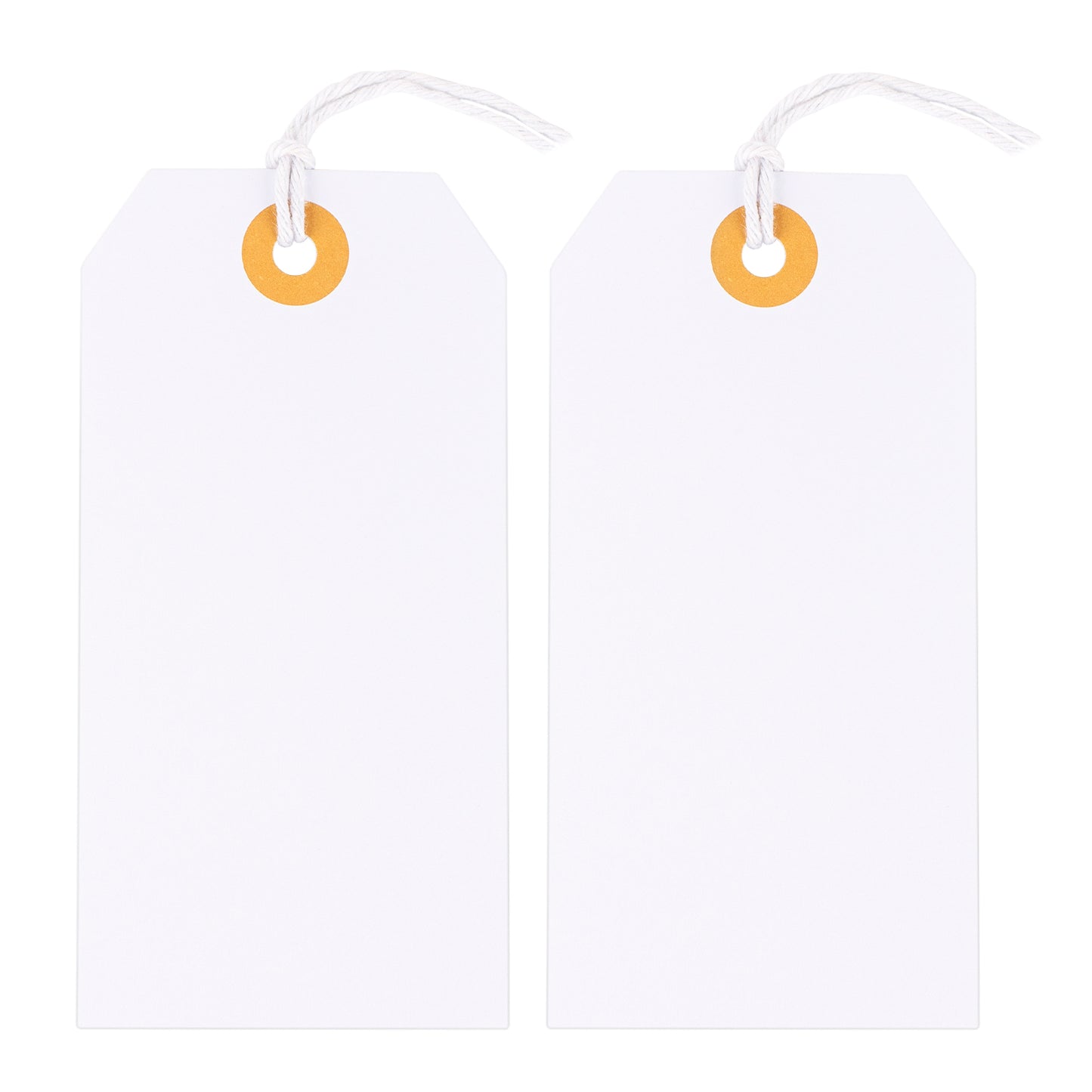 G2PLUS 100PCS Price Tags, Blank Shipping Tags, 2.36 x 4.72 inches Marking Label Tags, White Tags with String Attached, Clothing Label Hang Tags, Blank Tags with Reinforced Hole for Inventory Sales