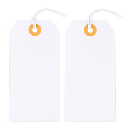 G2PLUS 100PCS Price Tags, Blank Shipping Tags, 2.36 x 4.72 inches Marking Label Tags, White Tags with String Attached, Clothing Label Hang Tags, Blank Tags with Reinforced Hole for Inventory Sales