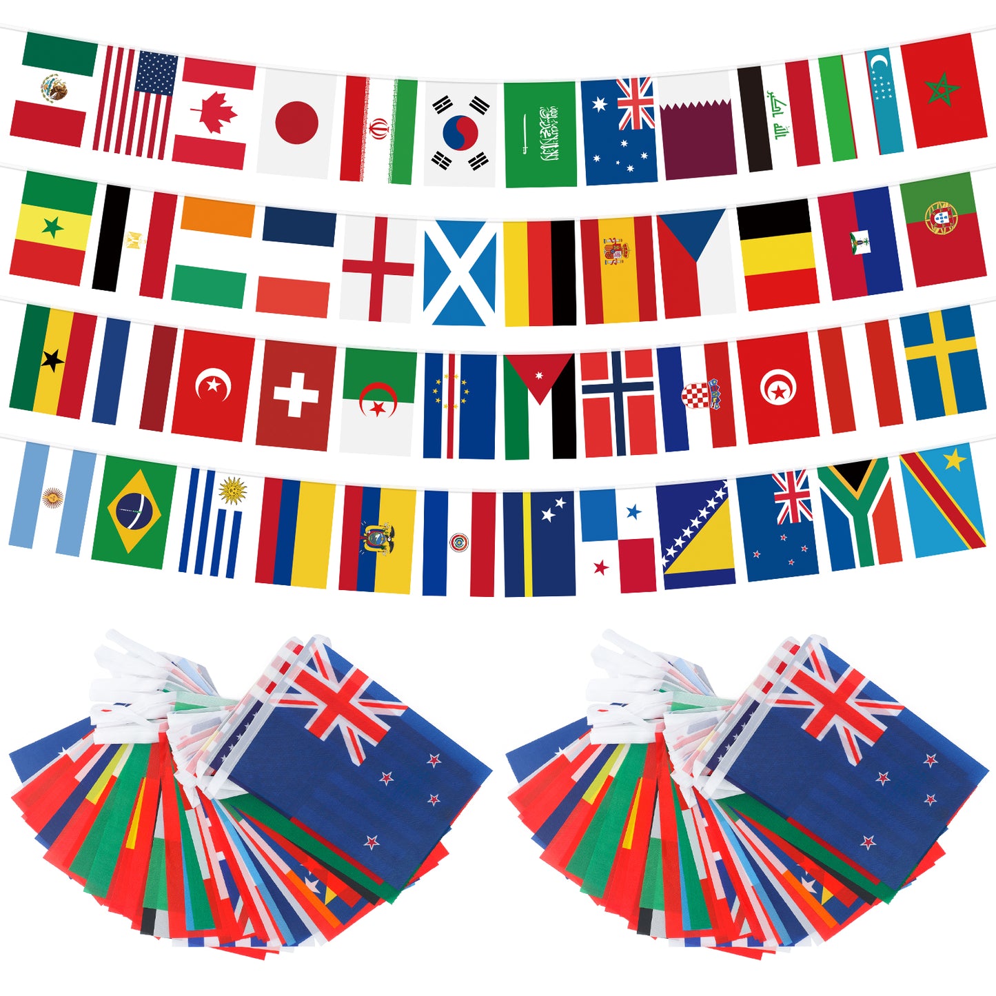 G2PLUS World Cup Football Bunting 2026, 48 Teams Flags of the World, 15m Double Sides Football Party Decor Banner for Bar Club Garden Street Decoration, 2 Pack