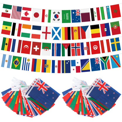 G2PLUS World Cup Football Bunting 2026, 48 Teams Flags of the World, 15m Double Sides Football Party Decor Banner for Bar Club Garden Street Decoration, 2 Pack