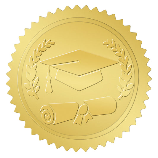 G2PLUS Gold Embossed Graduation Stickers, 300PCS Gold Foil Graduation Cap Stickers, 1.5in Graduation Envelope Seal Stickers, Class of 2025 Label for Diplomas Certificates Congrats Grad Party Favors