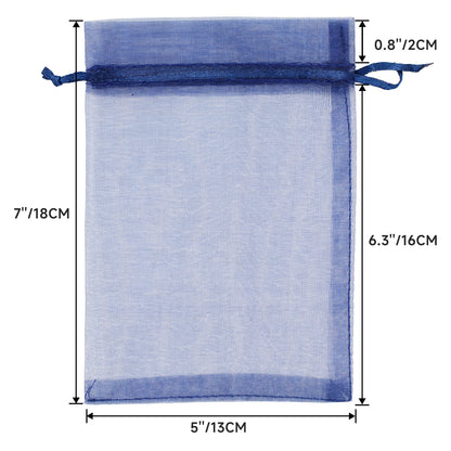 G2PLUS 25PCS Navy Blue Organza Bags 5x7 inches - Sheer Mesh Jewelry Pouches, Organza Gift Bags with Drawstring for Candy, Jewelry, Wedding Party Favors