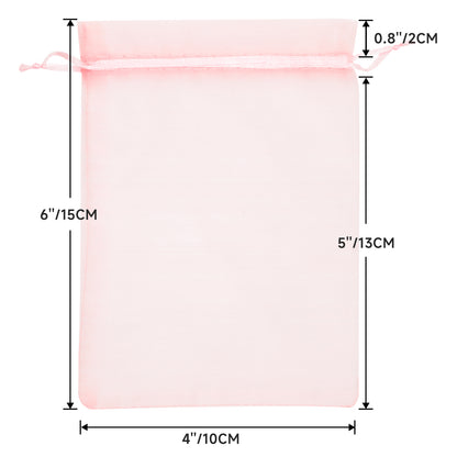 G2PLUS 100PCS Blush Pink Organza Bags 4x6 in - Organza Gift Bags with Drawstring, Sheer Mesh Jewelry Pouches for Christmas, Baby Shower, Wedding Party Favors