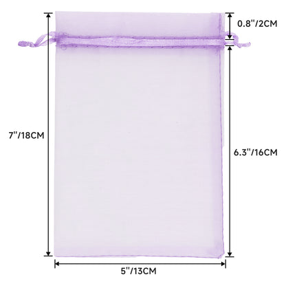 G2PLUS 25PCS Light Purple Organza Bags 5x7 inches - Drawstring Organza Bags, Candy Gift Wrap Pouches for Halloween, Baby Shower, Wedding Party Favors