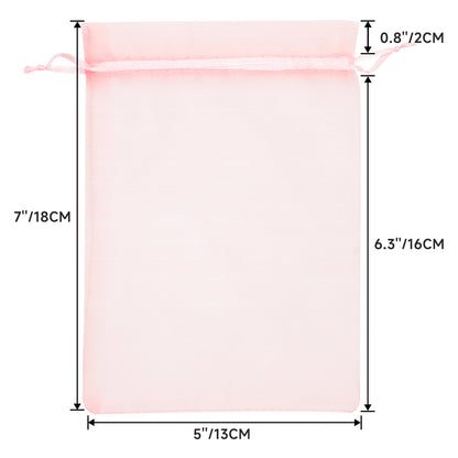 G2PLUS 25PCS Blush Pink Organza Bags 5x7 inches - Drawstring Organza Bags, Candy Gift Wrap Pouches for Baby Shower, Birthday, Wedding Party Favors