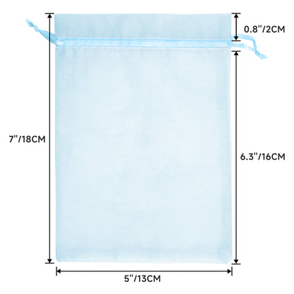 G2PLUS 25PCS Blue Organza Bags 5x7 inches - Sheer Mesh Jewelry Pouches, Baby Blue Organza Gift Bags with Drawstring for Candy, Jewelry, Wedding Party Favors