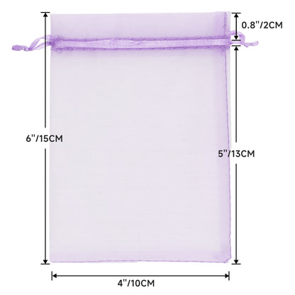 G2PLUS Litght Purple Organza Bags 4x6 In - 100PCS Drawstring Organza Bags, Sheer Mesh Jewelry Pouches, Candy Gift Wrap Pouch for Christmas, Baby Shower, Birthday, Wedding Party Favors