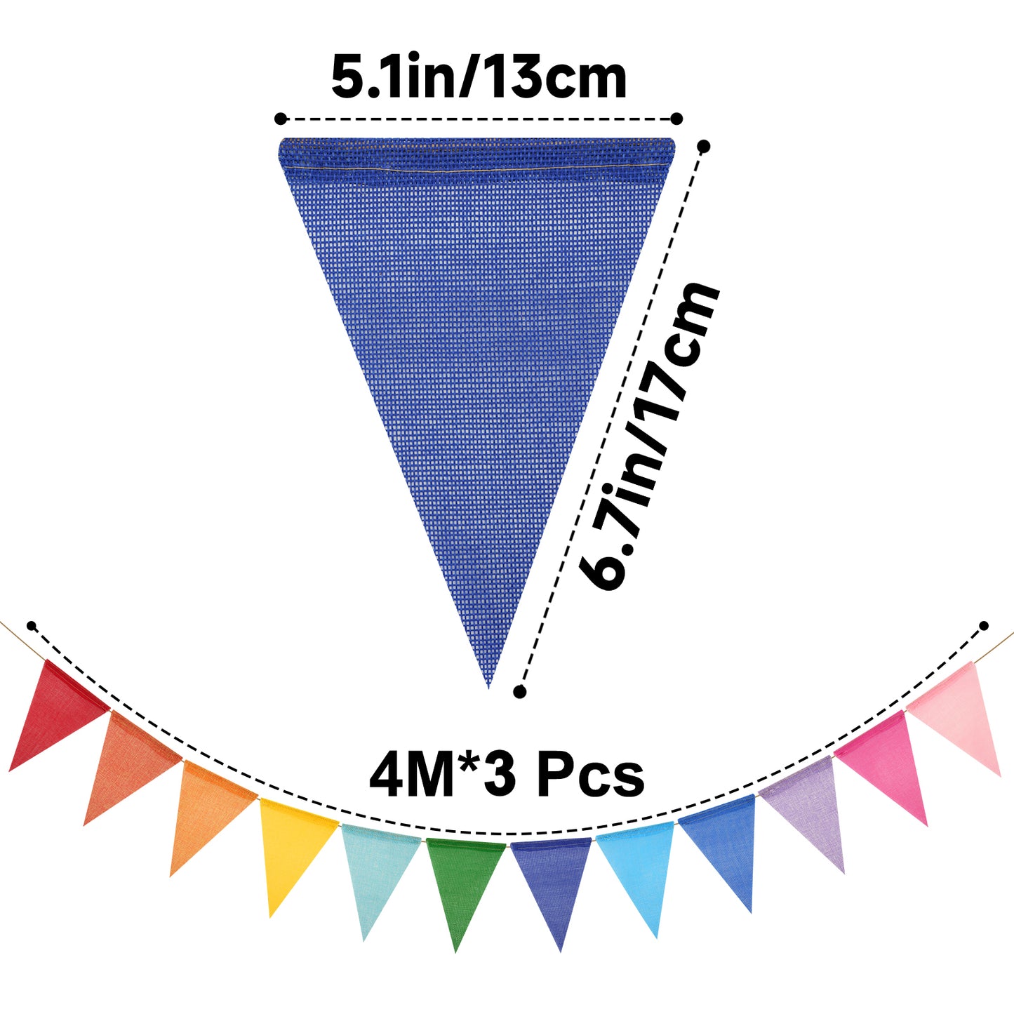 G2PLUS Pre-Strung Burlap Pennant Banner, 39Ft Rainbow Triangle Flag Bunting, 36pcs Pennant Banner Flags Garland for Birthday, Holidays and Theme Party Decorations