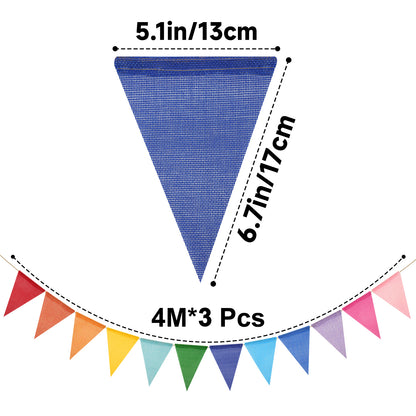 G2PLUS Pre-Strung Burlap Pennant Banner, 39Ft Rainbow Triangle Flag Bunting, 36pcs Pennant Banner Flags Garland for Birthday, Holidays and Theme Party Decorations