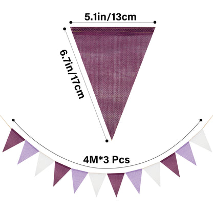 G2PLUS Pre-Strung Burlap Pennant Banners, 39Ft Purple Fabric Triangle Flag Bunting, 36Pcs Pennant Banner Flags Garland for Birthday, Wedding, Baby Shower and Theme Party Decorations