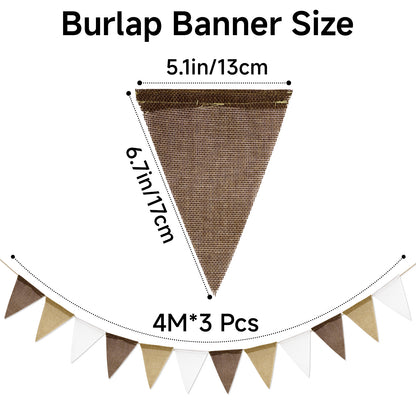 G2PLUS Pre-Strung Burlap Pennant Banners, 30Ft Gradient Brown Fabric Triangle Flag Bunting, 36Pcs Pennant Banner Flags Garland for Wedding, Birthday, Baby Shower, Rustic Farmhouse and Holiday
