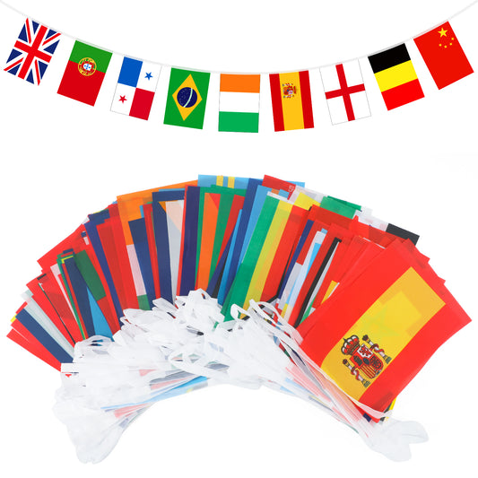 G2PLUS Intermational Flags Bunting, 50 M World Countries Banner with 200 Different National Flags，Flags Bunting for 14x21CM for Football Rugby Fans Presentation Event