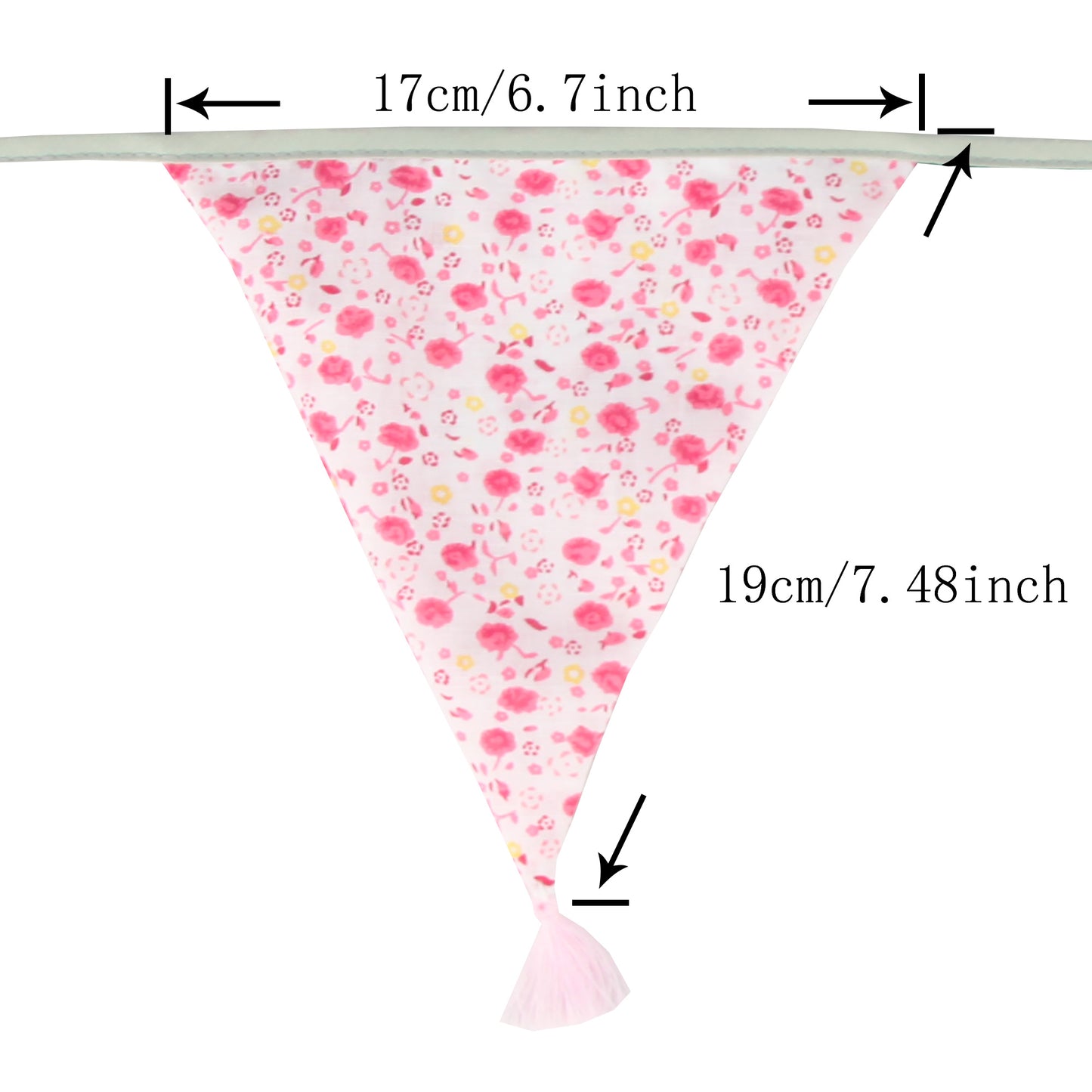 G2PLUS 10.8Ft Cotton Triangle Bunting Banner – 12pcs Pink and Grey Fabric Pennant Flag with Tassels, Double Side Triangle Banner Garland for Weddings, Birthdays, Garden & Baby Showers