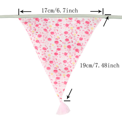 G2PLUS 10.8Ft Cotton Triangle Bunting Banner – 12pcs Pink and Grey Fabric Pennant Flag with Tassels, Double Side Triangle Banner Garland for Weddings, Birthdays, Garden & Baby Showers