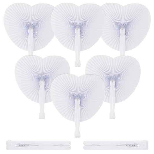 G2PLUS Heart Shaped Paper Fans - 24 Pack Folding Heart Fans for Wedding - White Paper Fans Folding - Handheld Wedding Decorations Fans for Summer Wedding DIY Favours